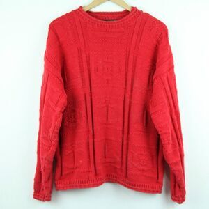Vintage Eddie Bauer Roll Neck Sweater Red‎ Chunky Knit Fisherman Medium Heritage